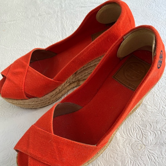 Tory Burch Orange Canvas Espadrilles size 7B - Picture 4 of 7